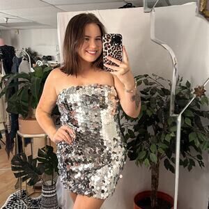 12th Tribe Silver Sequin Mini Dress